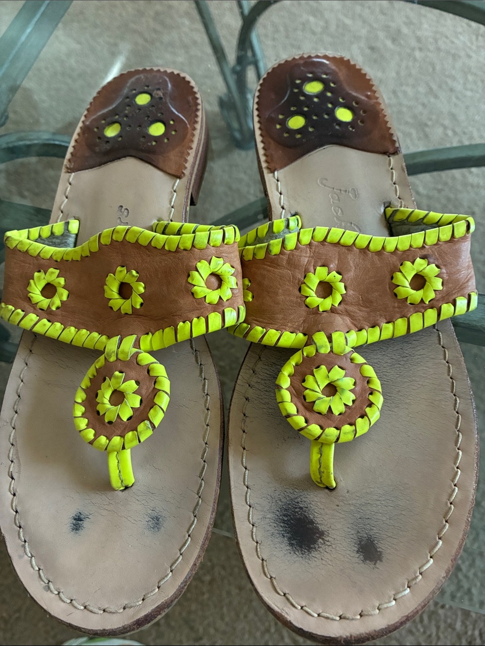Jack Rogers Brown Sandal with Neon Yellow Trim